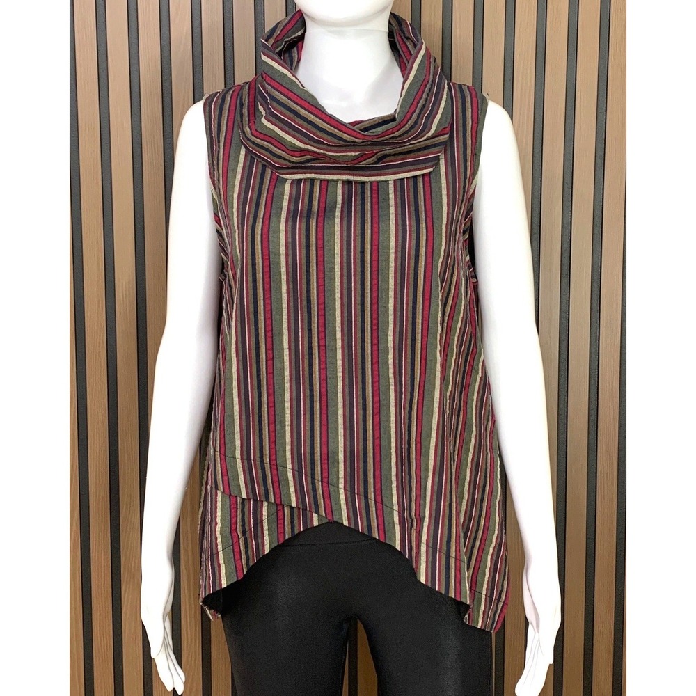 Focus Casual Life Women's S Cotton Cowl Neck Striped Lagenlook Asymmetric Top